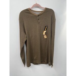 Noble Outfitters FullFlexx Top Men Large Tall Coyote Henley Neck Relaxed Fit NWT